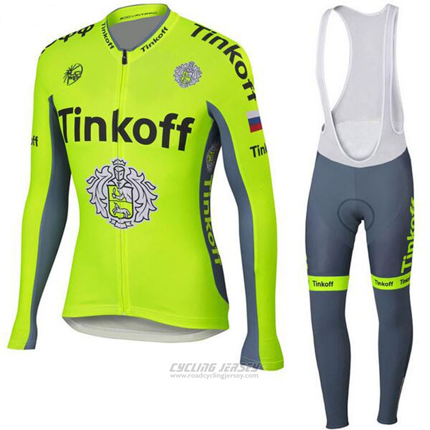 2018 Cycling Jersey Tinkoff Yellow Long Sleeve and Bib Tight